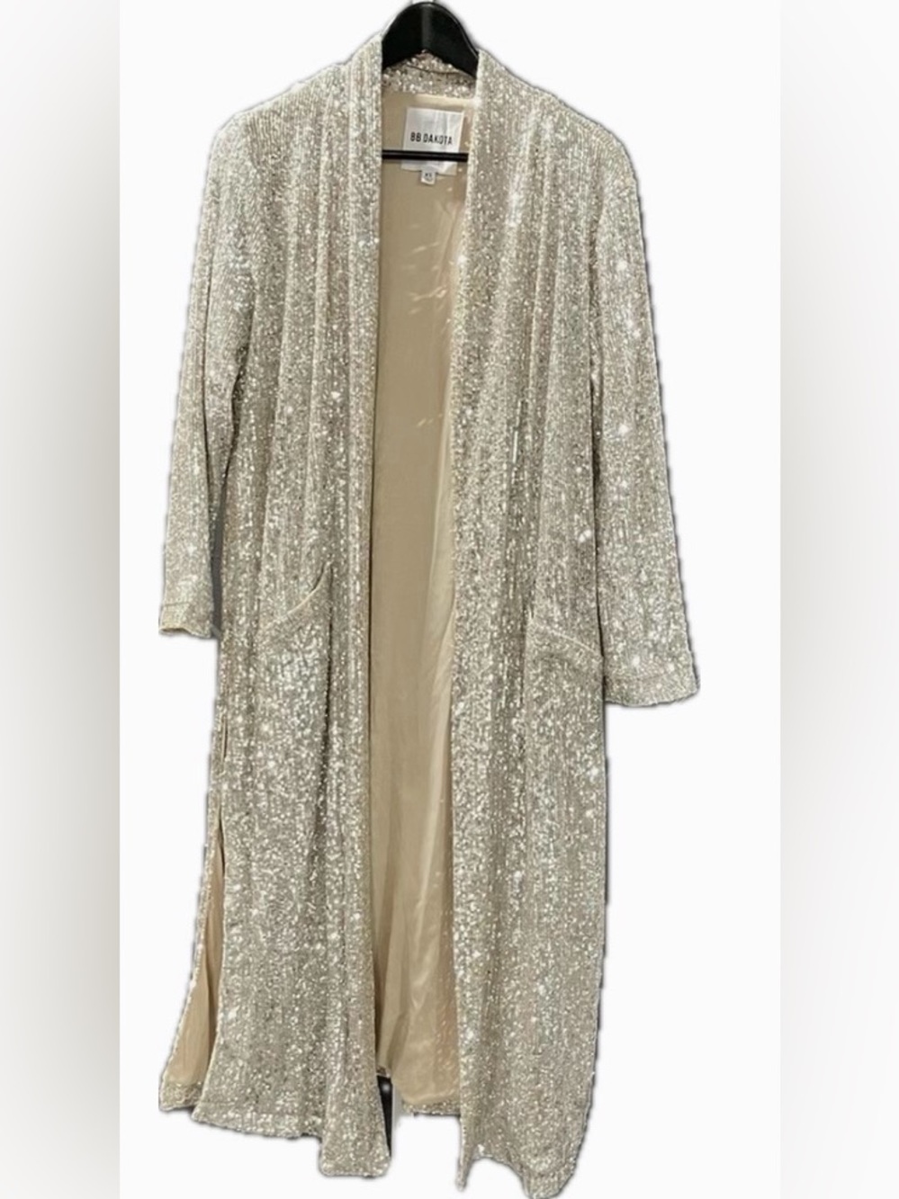 BB Dakota Steve Madden Champagne Sequin Duster Cardigan Open Front Long Jacket